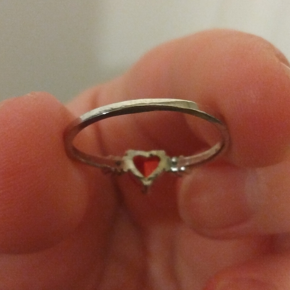 Sterling Silver Finish Simulated Red Ruby Heart D… - image 4